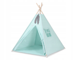 TIPI stan pre deti + karimatka + prívesky z peria - svetlá mäta